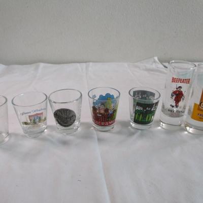 7 shot glasses, various sizes