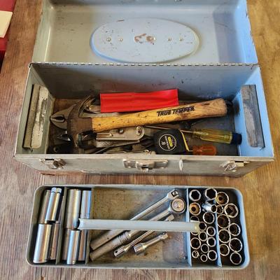 Tool box Loaded with Misc. Tools Sockets Hammer & others