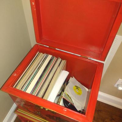 Lacquer Finish Asian Design Storage Box with Stand- Approx 19" x 15 1/2" x 30 1/4" Tall (No Contents Included)