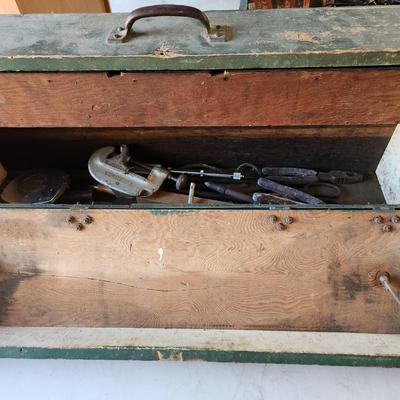 Vintage Wooden Tool Box w Tools