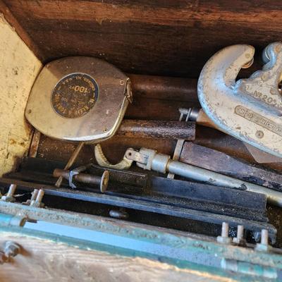 Vintage Wooden Tool Box w Tools