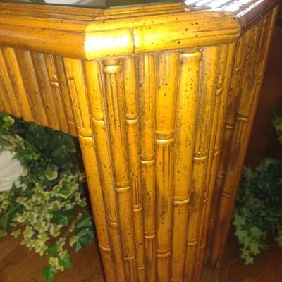 Bamboo Design Sofa Table with Beveled Glass Top- Approx 59 3/4" x 18 3/4" x 29" Tall (No Contents Included)