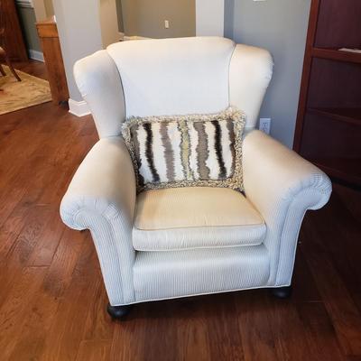White Satin Striped Wing Back Chair (L-KD)
