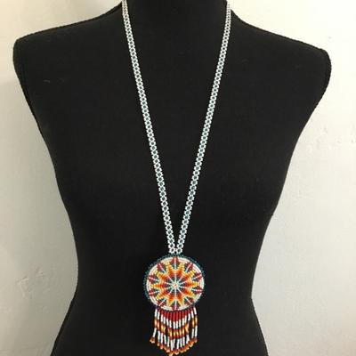 Vintage hand crafted native, American round fringe necklace