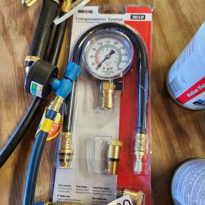 Compression Tester, Air Hose , R134A Refrigerant cans part filled