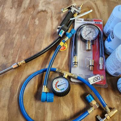 Compression Tester, Air Hose , R134A Refrigerant cans part filled