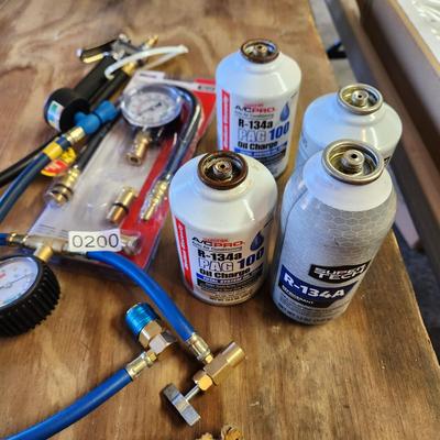 Compression Tester, Air Hose , R134A Refrigerant cans part filled