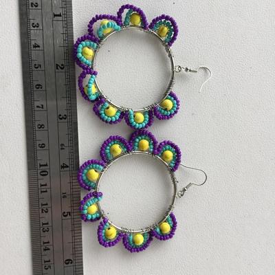 Purple and blue fashion hoop earrings