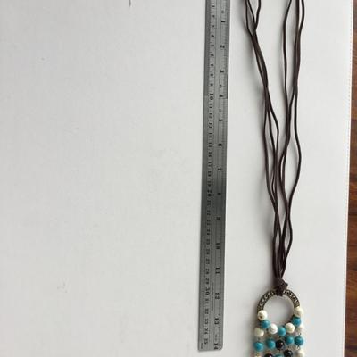 Faux leather beautiful stone type beaded tassel necklace