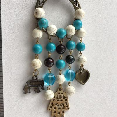 Faux leather beautiful stone type beaded tassel necklace