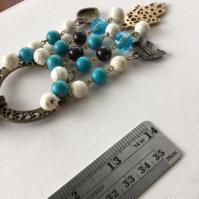 Faux leather beautiful stone type beaded tassel necklace