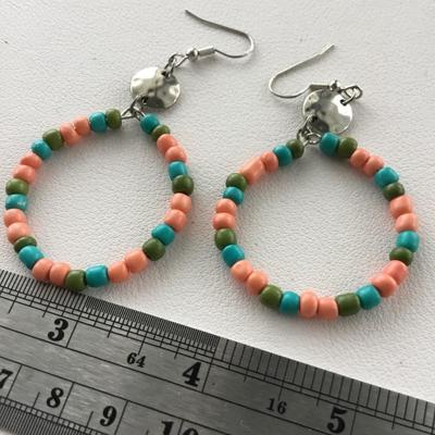 Colorful beaded hoop earrings