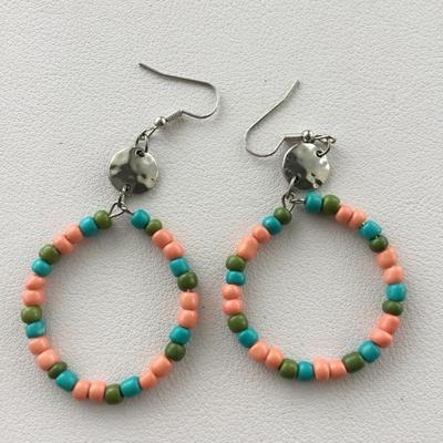 Colorful beaded hoop earrings