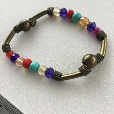 Gold tone stretchy colorful bracelet