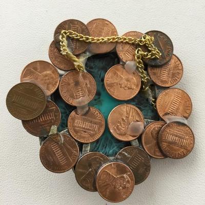Handmade vintage penny brooch