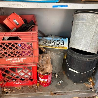 Metal cabinet full of items