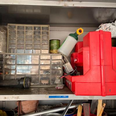 Metal cabinet full of items
