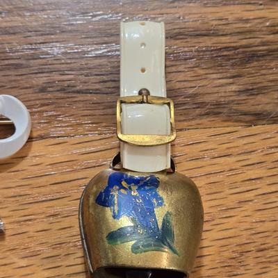 Vintage Brooches and Handpainted Bell Pendant