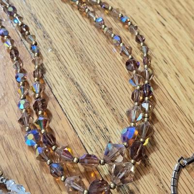 Vintage Aurora Borealis Necklaces and Trifari Silver Tone & Rhinestone Necklace