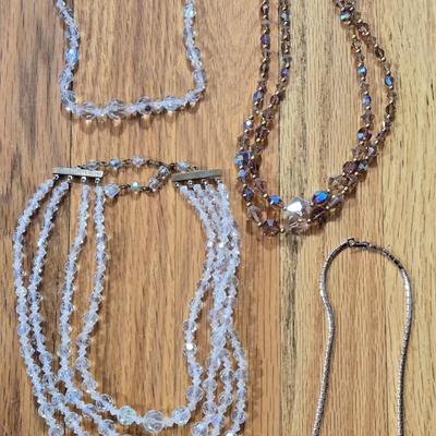 Vintage Aurora Borealis Necklaces and Trifari Silver Tone & Rhinestone Necklace
