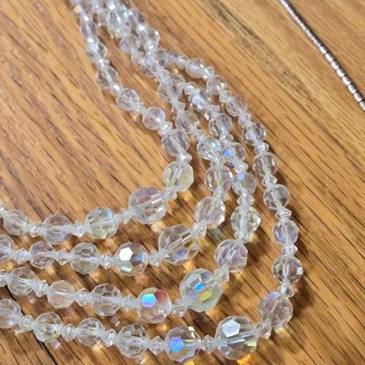 Vintage Aurora Borealis Necklaces and Trifari Silver Tone & Rhinestone Necklace