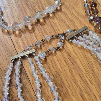 Vintage Aurora Borealis Necklaces and Trifari Silver Tone & Rhinestone Necklace