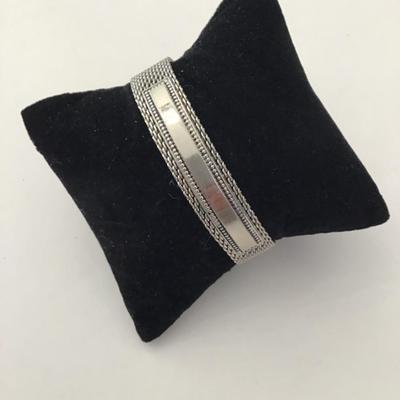 Mid-century, silver toned, mesh cuff bracelet