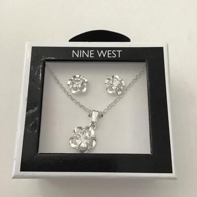 Nine West rhinestone, flower, necklace and earrings