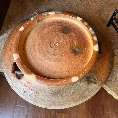 Large Handmade Pottery Plate W/Stand (O-RG)
