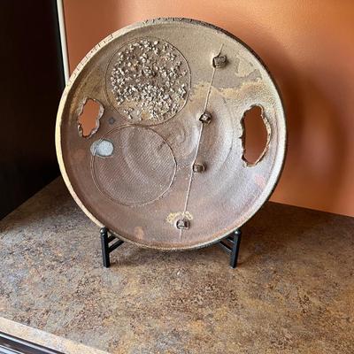 Large Handmade Pottery Plate W/Stand (O-RG)