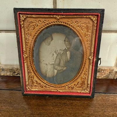 Antique Photo with Gilt Gold and Hand Tooled Leather Frame