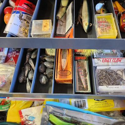 Fishing Tackle Box Loaded with lures , weights, Hooks, Swivels,Rapala J Martini Fish Filet Skinner Knife +++