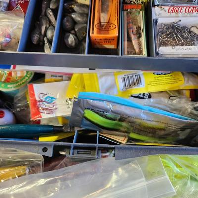 Fishing Tackle Box Loaded with lures , weights, Hooks, Swivels,Rapala J Martini Fish Filet Skinner Knife +++