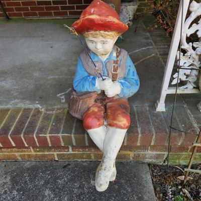 Concrete Boy Fishing Yard Art