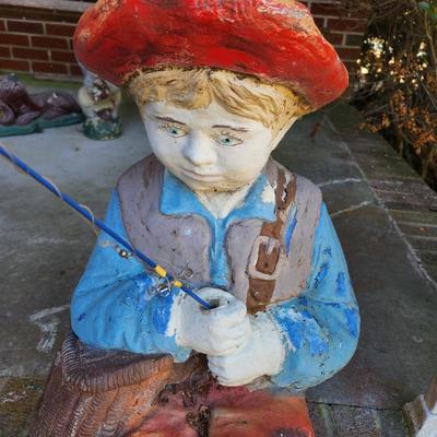 Concrete Boy Fishing Yard Art