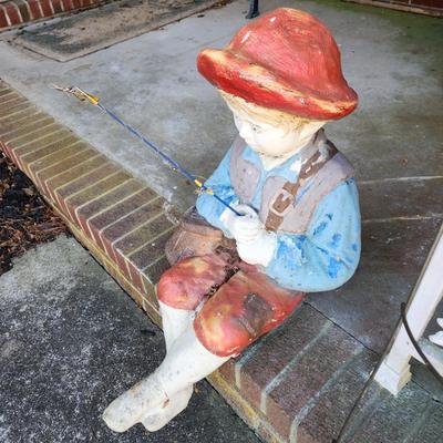 Concrete Boy Fishing Yard Art