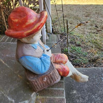 Concrete Boy Fishing Yard Art