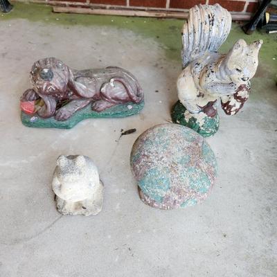 Concrete yard Art Mushroom Dog Frog Squirrel