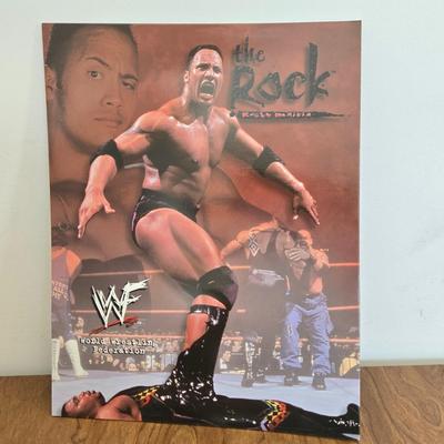 LOT 20B: WWF Folders, Lanyard, Figures, Poster, Flame Belt, & WCW Magazine