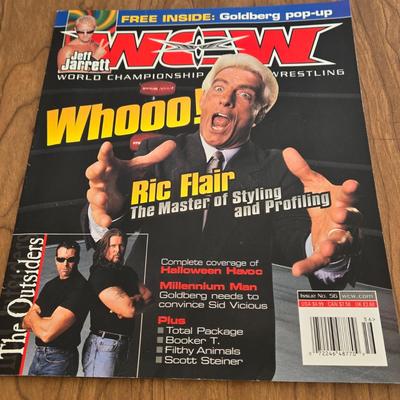 LOT 20B: WWF Folders, Lanyard, Figures, Poster, Flame Belt, & WCW Magazine