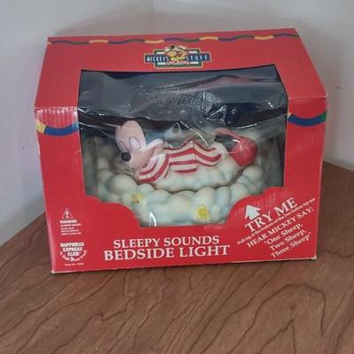 LOT 30B: Sleeping Mickey Sleepy Sounds Bedside Light and Vintage My Disney Girl Minnie Mouse Dress Set
