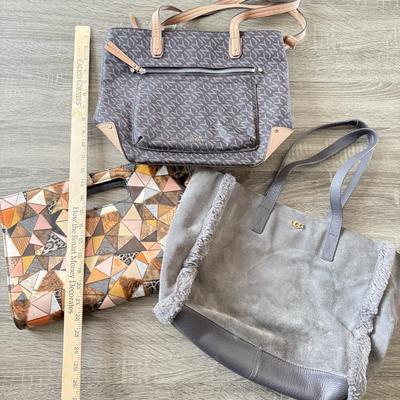 LOT 62B: Handbag Collection: Grey Ugg, Jones New York Signature Logo Print & Structured Geometric Pattern