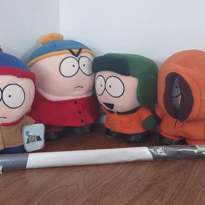 LOT 83B: South Park Character Plush Dolls and Kenny on Toilet NIP Poster