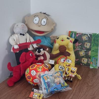 LOT 84B: 90s Toys: Pikachu Plush w/ Working Sounds, Tommy Pickles Rugrats Doll, Stuart Little, Clifford & More