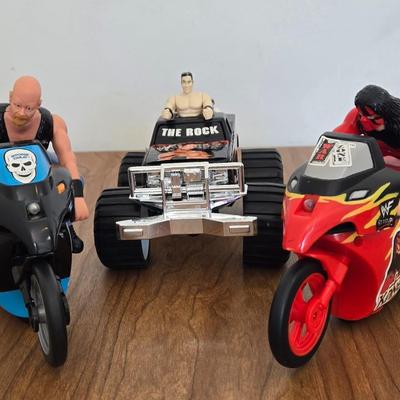 LOT 97B: The Rock Truck & Steve Austin, & Kane Motorcycle Toys