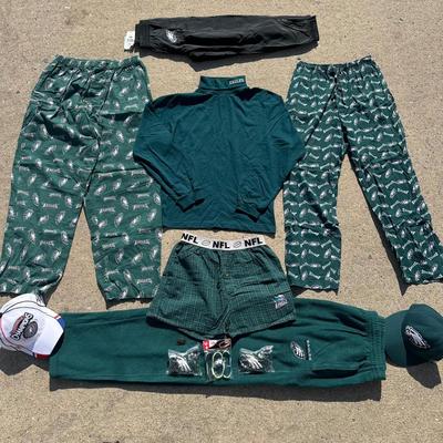 LOT 125L: Philadelphia Eagles Pajamas, Sweat Pants, Hats & More
