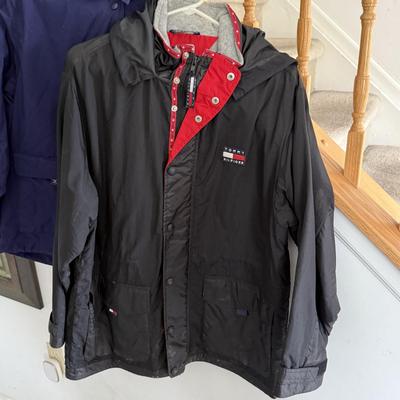 LOT 132L: Collection of Jackets: Pride Products Money Print, NWT Fleet Street (Small), Yellow Adidas (M), Columbia (18/20), Tommy...