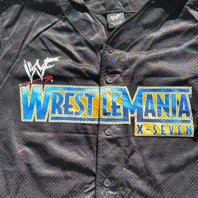 LOT 155A: 2001 WWF WrestleMania X-Seven Houston Texas Event Button Down Jersey (48L)