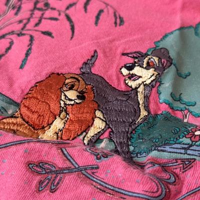 LOT 172A: NWT Disney Embroidered Mickey & Minnie Denim Overalls (Medium), WDW Sleepwear Embroidered Minnie Hula T-Shirt (Small) &...