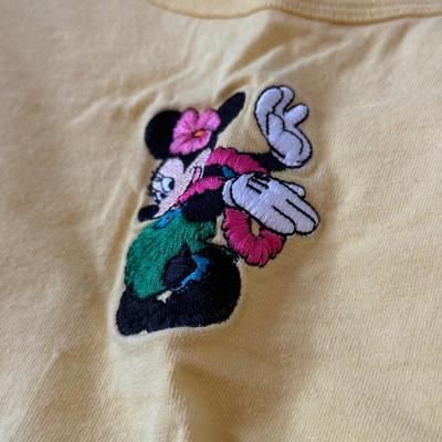LOT 172A: NWT Disney Embroidered Mickey & Minnie Denim Overalls (Medium), WDW Sleepwear Embroidered Minnie Hula T-Shirt (Small) &...